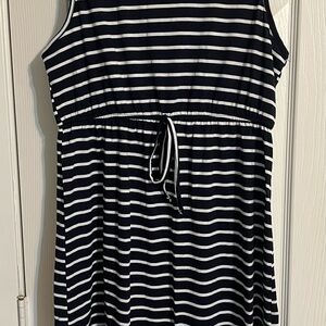 Navy and White Striped Sleeveless Dress